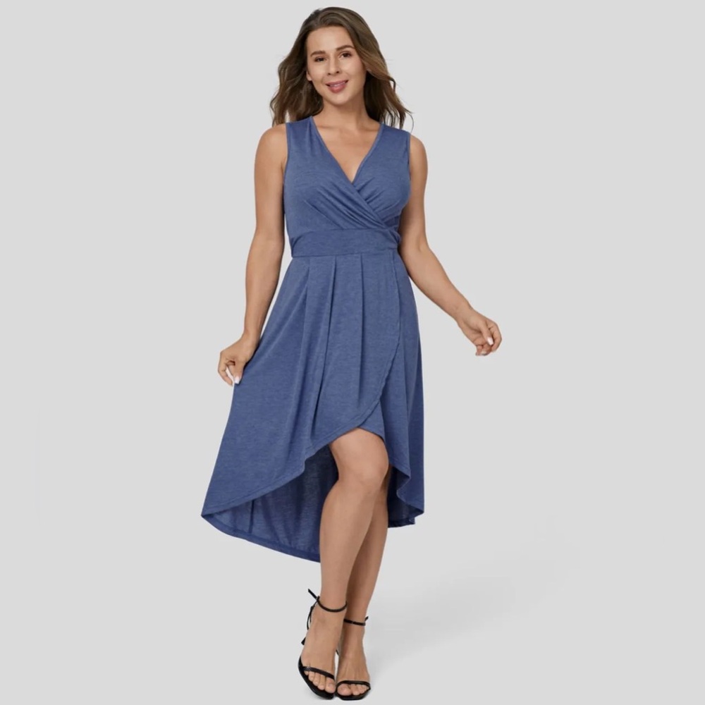NWT Halara VNeck Sleeveless High Low Flowy Midi Dress Size Small